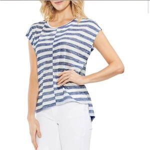 Vince Camuto scoop neck cap sleeve Navy and White stripe top size Large